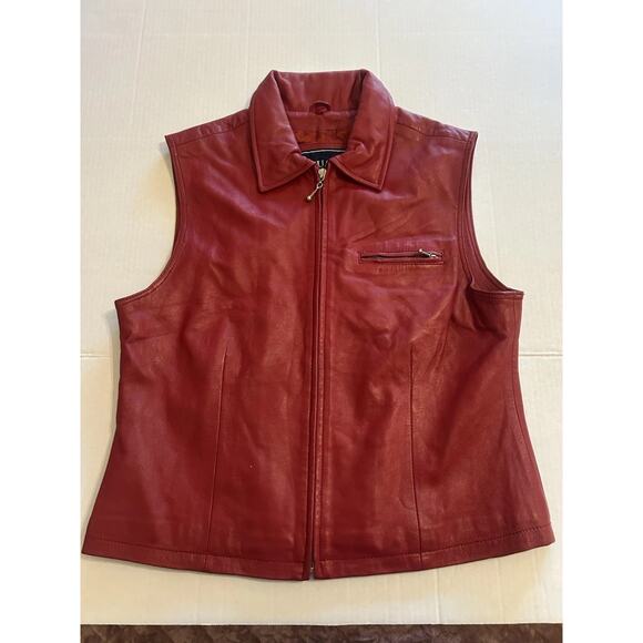 Women's Vintage Y2k Saguaro Red Leather Zip Up Lined Biker Vest Jacket Sz Large - Picture 4 of 14